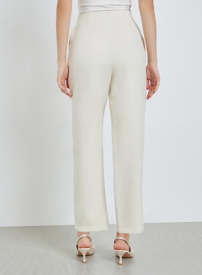 Styli Women Cream Wide Leg Trousers - Image 3